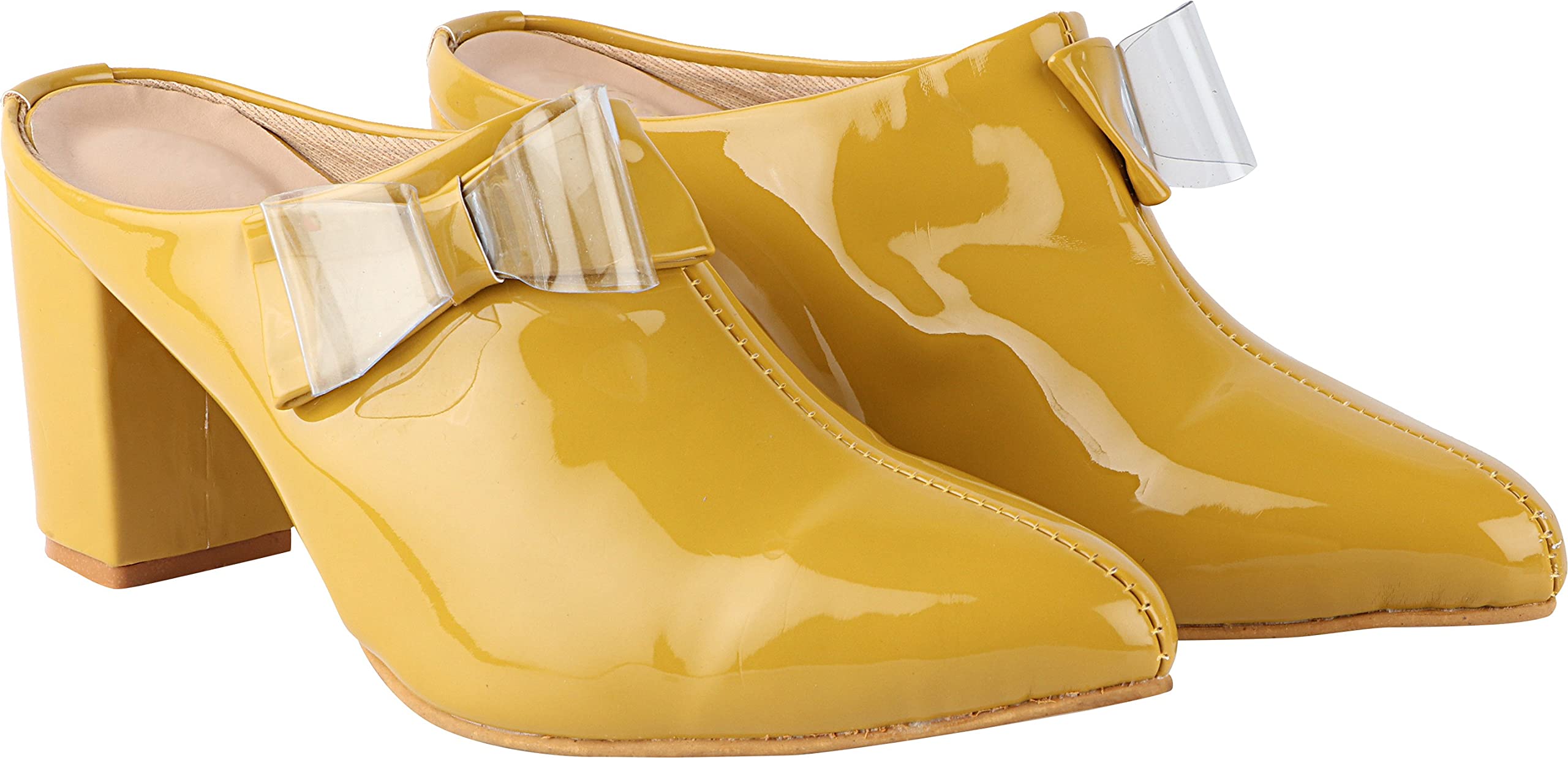 Shoetopia Womens/Girls Yellow Block Mules with Bows-EU39 (B09GN8H6SC) Amazon Price History, Amazon Price Tracker