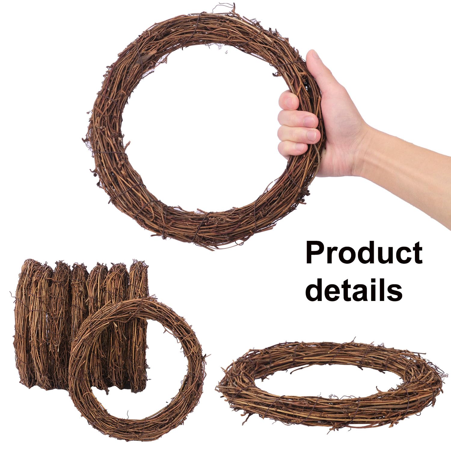 Natürliche Weinrebenkränze, rund, Rattan-Kranz, Weinreben-Kranz, für Bastelarbeiten, Festival, Weihnachten, Hochzeit, Restaurant und Heimdekoration, 7 Stück, 30,5 cm