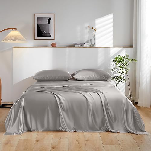 Miniatura 9 de THXSILK Juego de sábanas de 100% seda de morera  Juego de 4 sábanas de seda pura  Sábana encimera, sábana bajera de 16 pulgadas de profundidad, 2