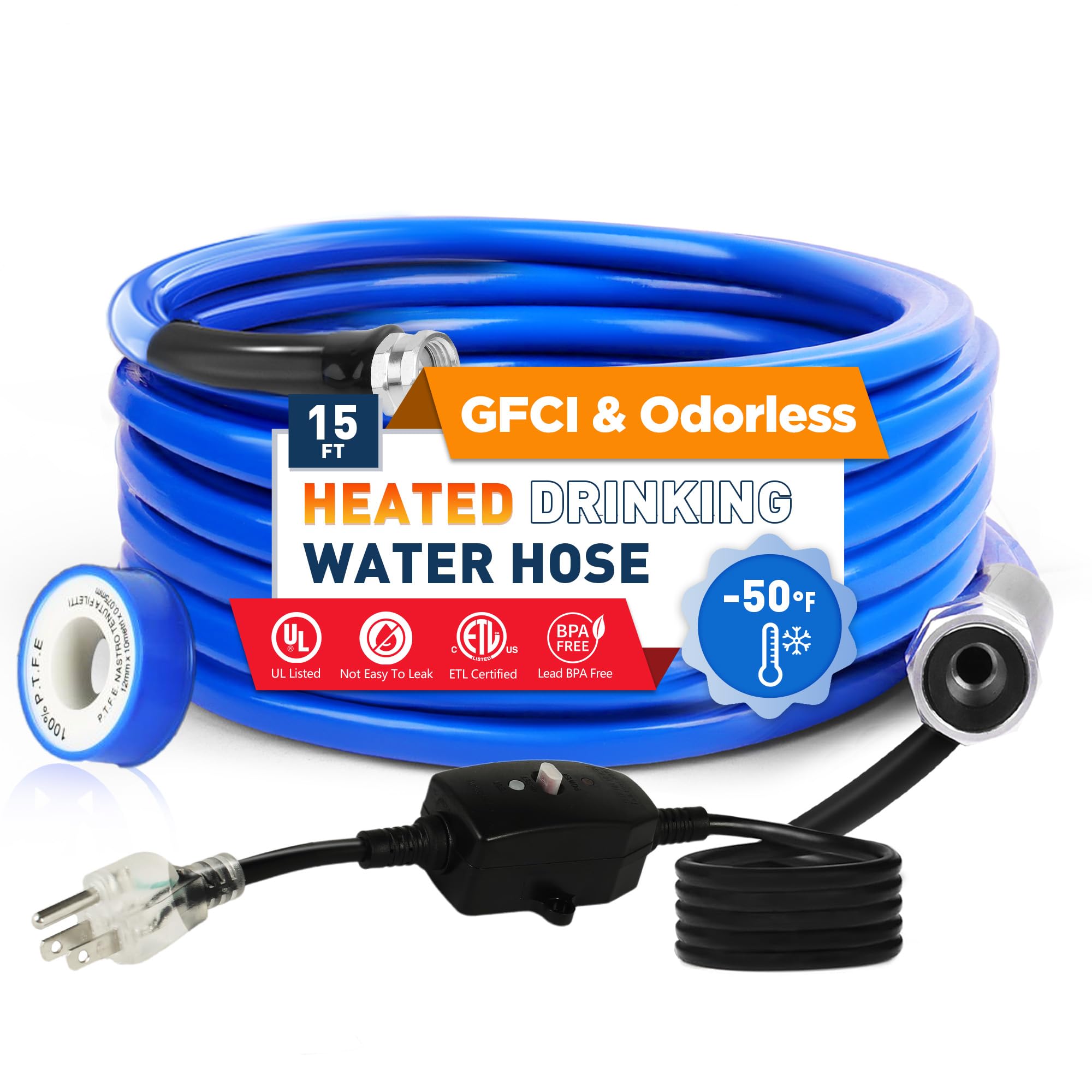 Tuyau d'eau potable chauffant 1,6 cm de diamètre avec raccords NH 1,9 cm