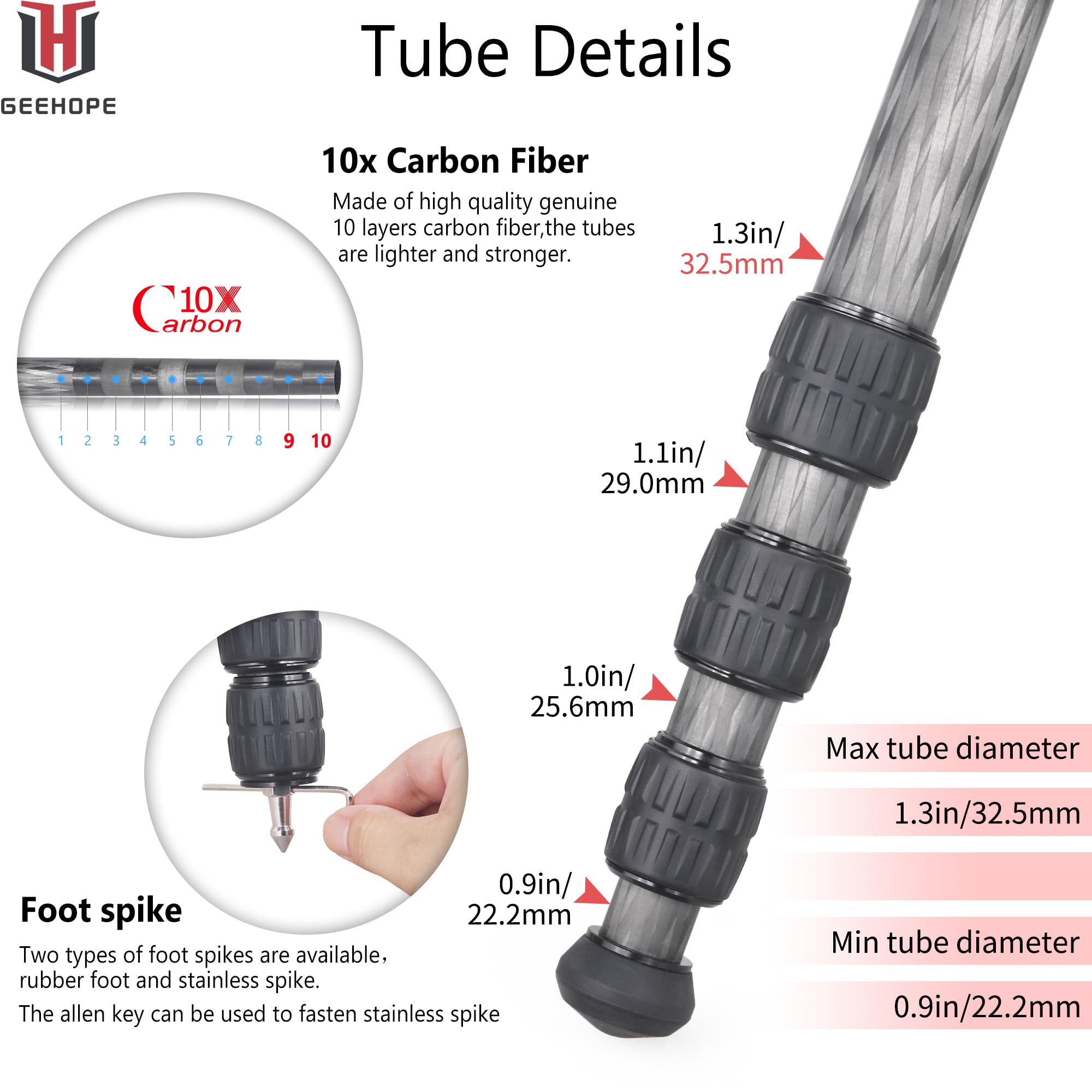 L330C Carbon Fiber Tripod 32.5mm Max Tube Professional