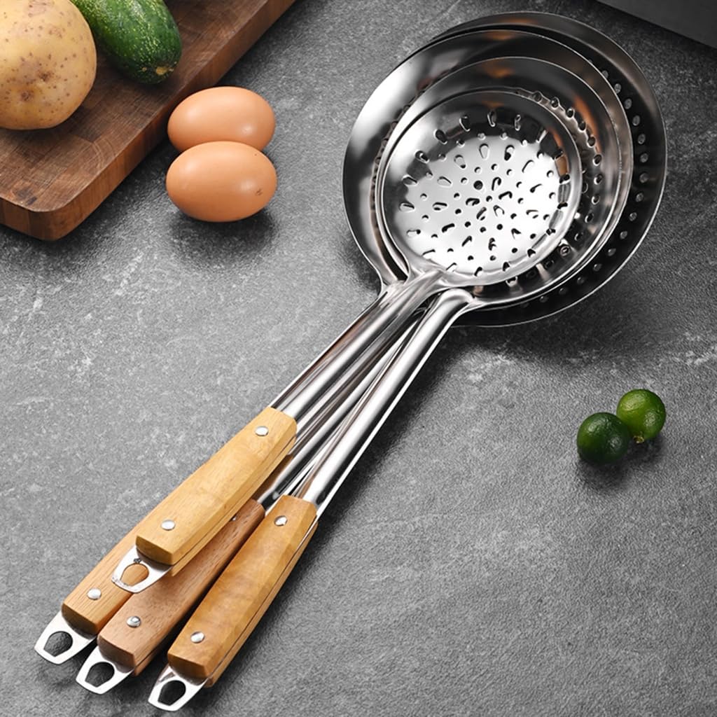 Professional 201Stainless Steel Frying Skimmer Strainer with Wood Handle