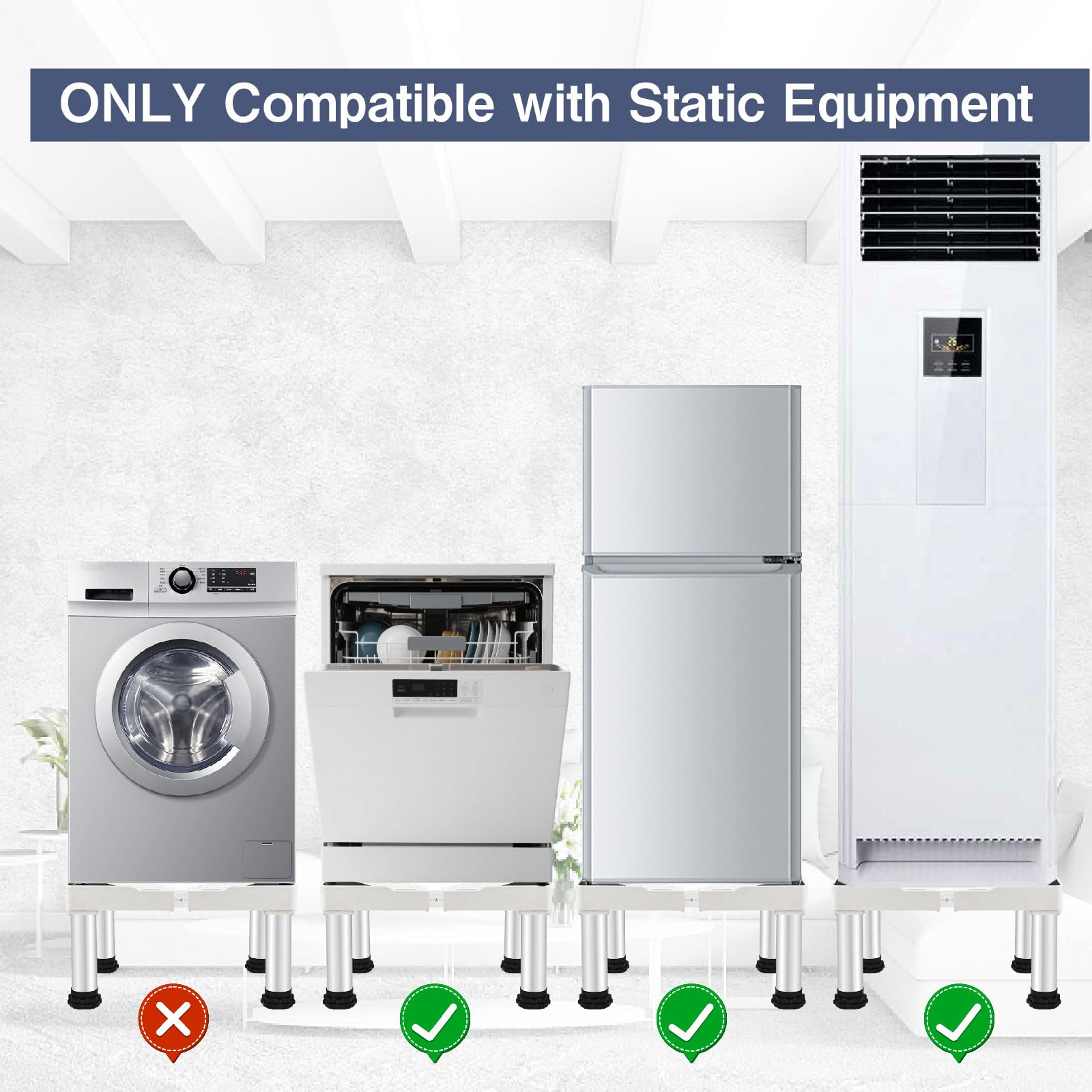 Socle pour réfrigérateur blanc, hauteur 39-41 cm, support réglable pour climatiseur mobile, lave-vaisselle, congélateur, congélateur, armoire de cuisine (longueur réglable 47-70 cm)