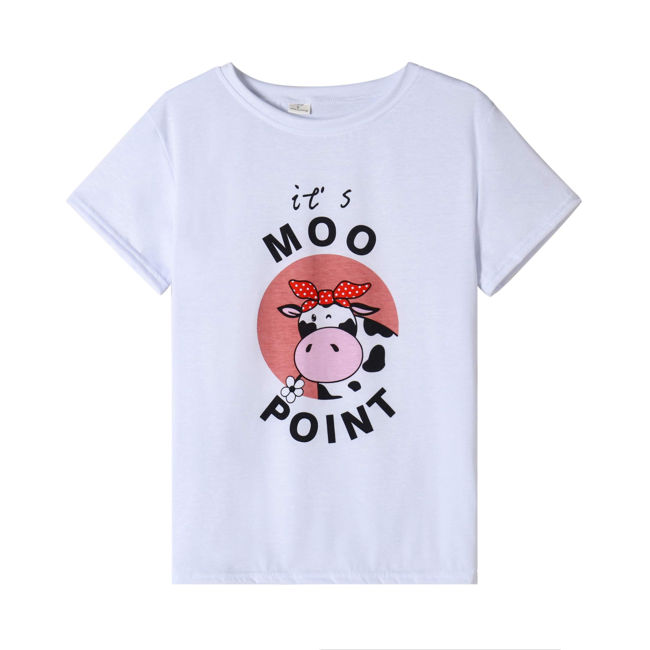 Women's Summer Short Sleeve Round Neck T Shirts Cute Cow Print Loose Casual Tee Tops