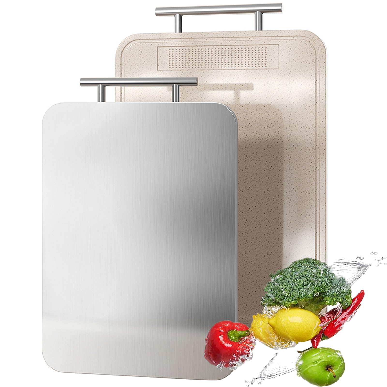 Titanium Chopping Board Double Sided Pure Titanium Cutting Boards for Kitchen, Pure Titanium & Wheat Straw PP Food Grade Metal Chopping Boards Easy to Clean