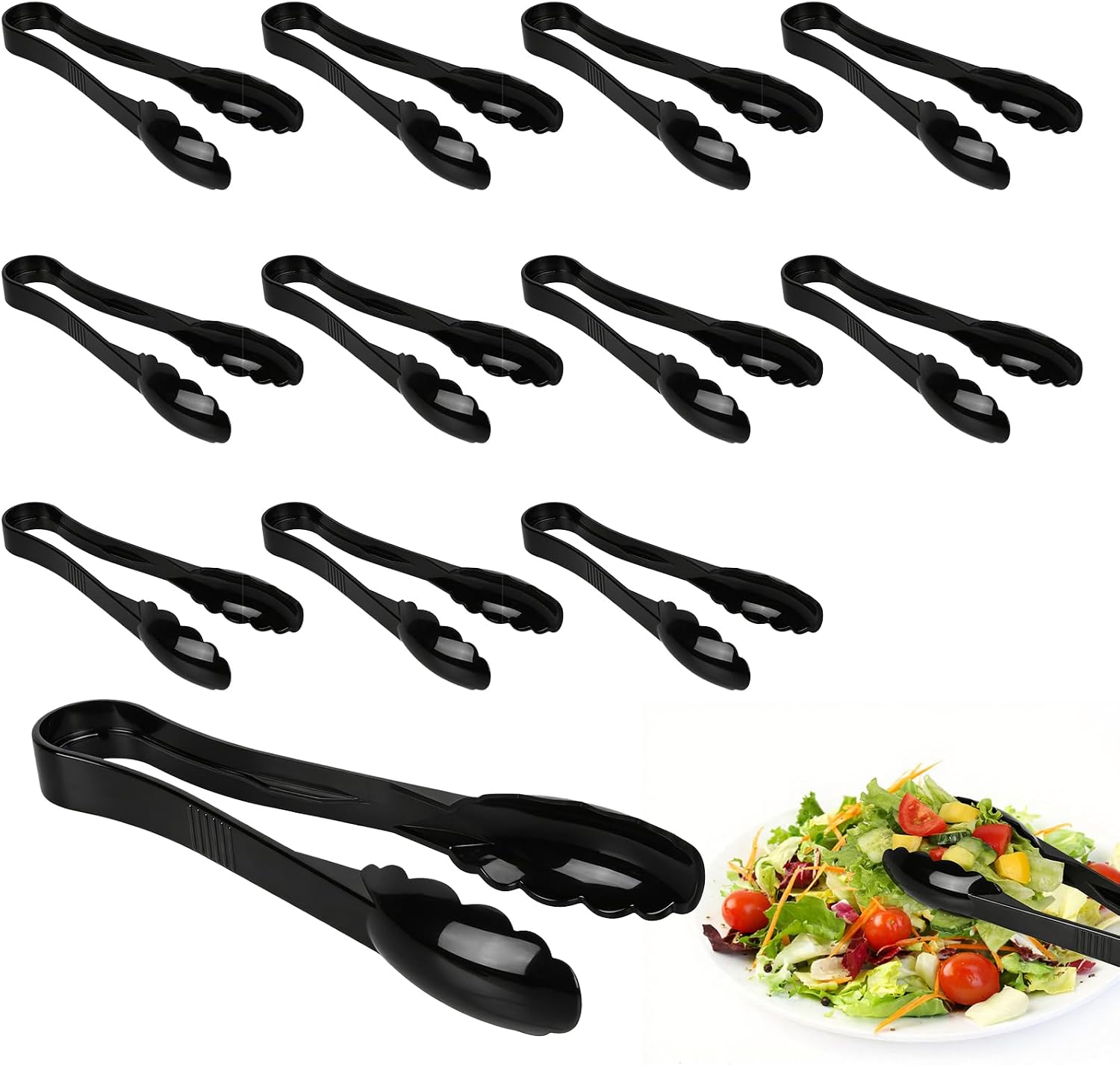 12 Pack Plastic Tongs for Serving, 9 Inch Heavy-Duty Utility Tongs