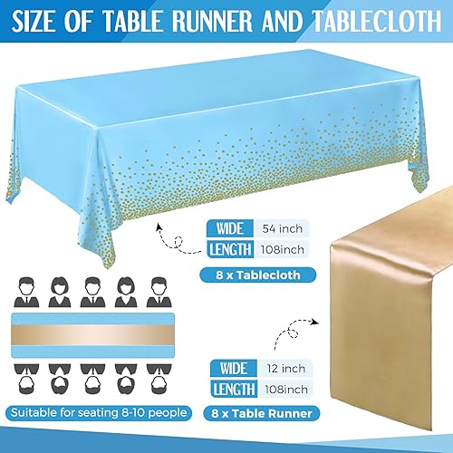 Miniatura 2 de Tudomro 16 manteles desechables de plástico rectangulares, manteles de mesa de 54 x 108 pulgadas con camino de mesa de satén de 12 x 108 pulgadas,