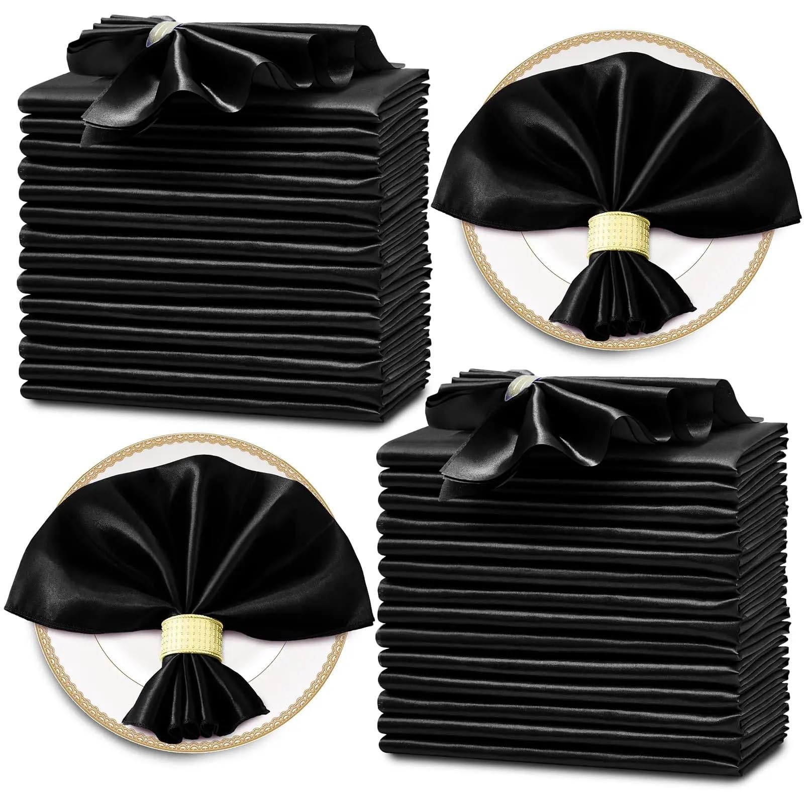 Cotton Table Napkins, 60 Pack 30x30cm Silky Satin Square Multicolor(60pcs Black)