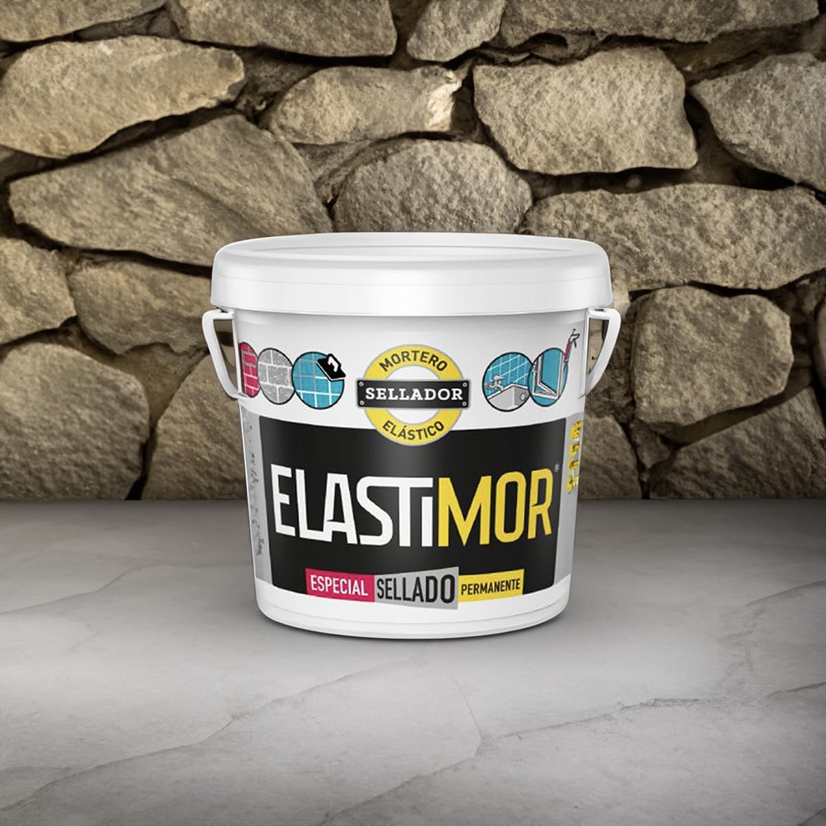 ELASTIMOR Mortero Sellador, Cemento Express, Impermeable, para encintados, llagueados, sellados, rejunteados, reparaciones, Cubo 6 Kg