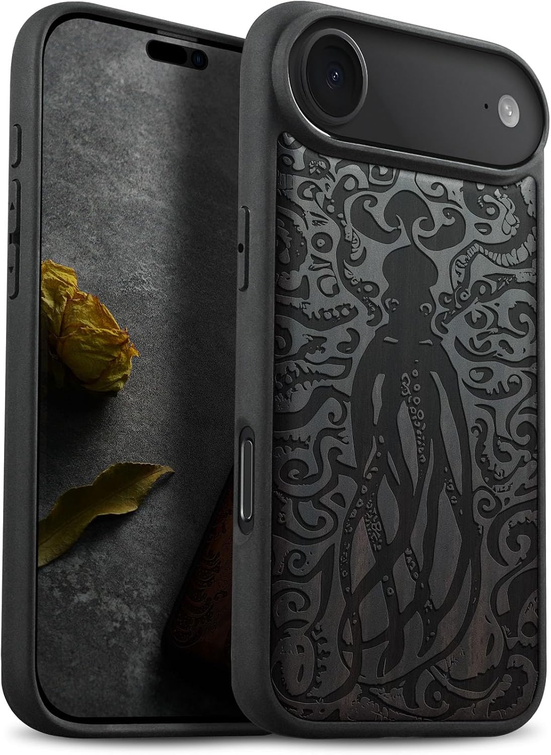 Carveit Magnetic Wooden Case for iPhone Air Case, Wood Artisan Engraved & Soft TPU Shockproof Cover, Compatible with MagSafe 17 Air Wireless Chargers (The Zentangle Sapling) Rosy