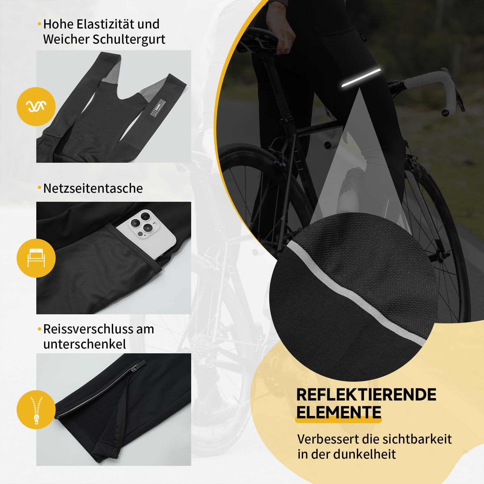 Santic Pantalones de ciclismo para hombre, térmicos, de alta elasticidad, largos, acolchados, con bolsillo lateral de malla