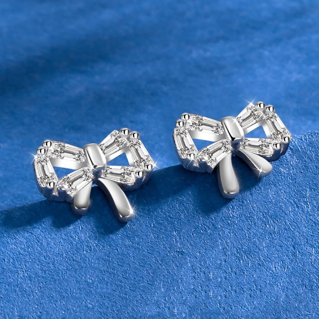 925 Sterling Silver Lotus Bow Stud Earrings CZ Small Jewelry Gifts for Women Hypoallergenic - Image 4