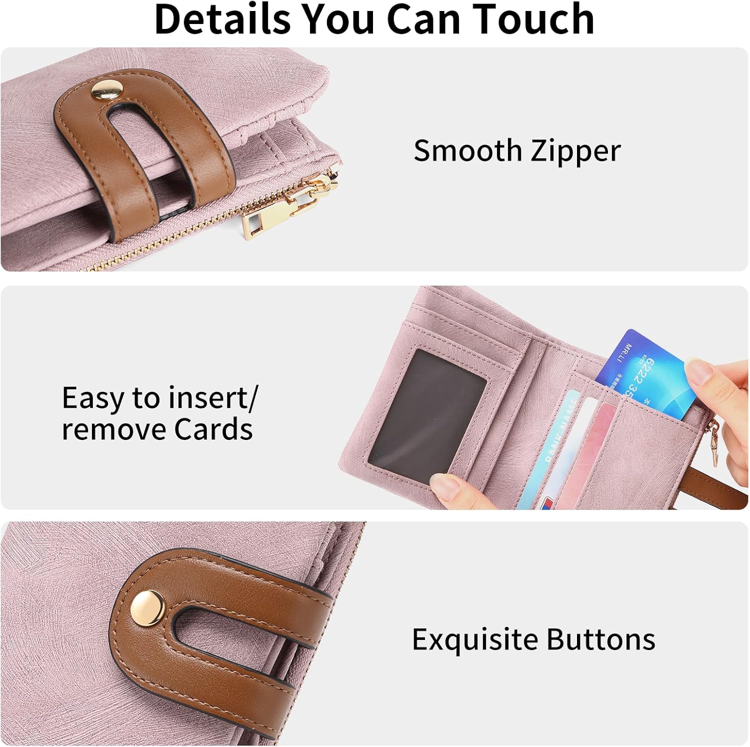 Small Wallets for Women Leather Bifold RFID Blocking Card Holder Compact Wallet Women with Zipper Coin Pocket - Image 4