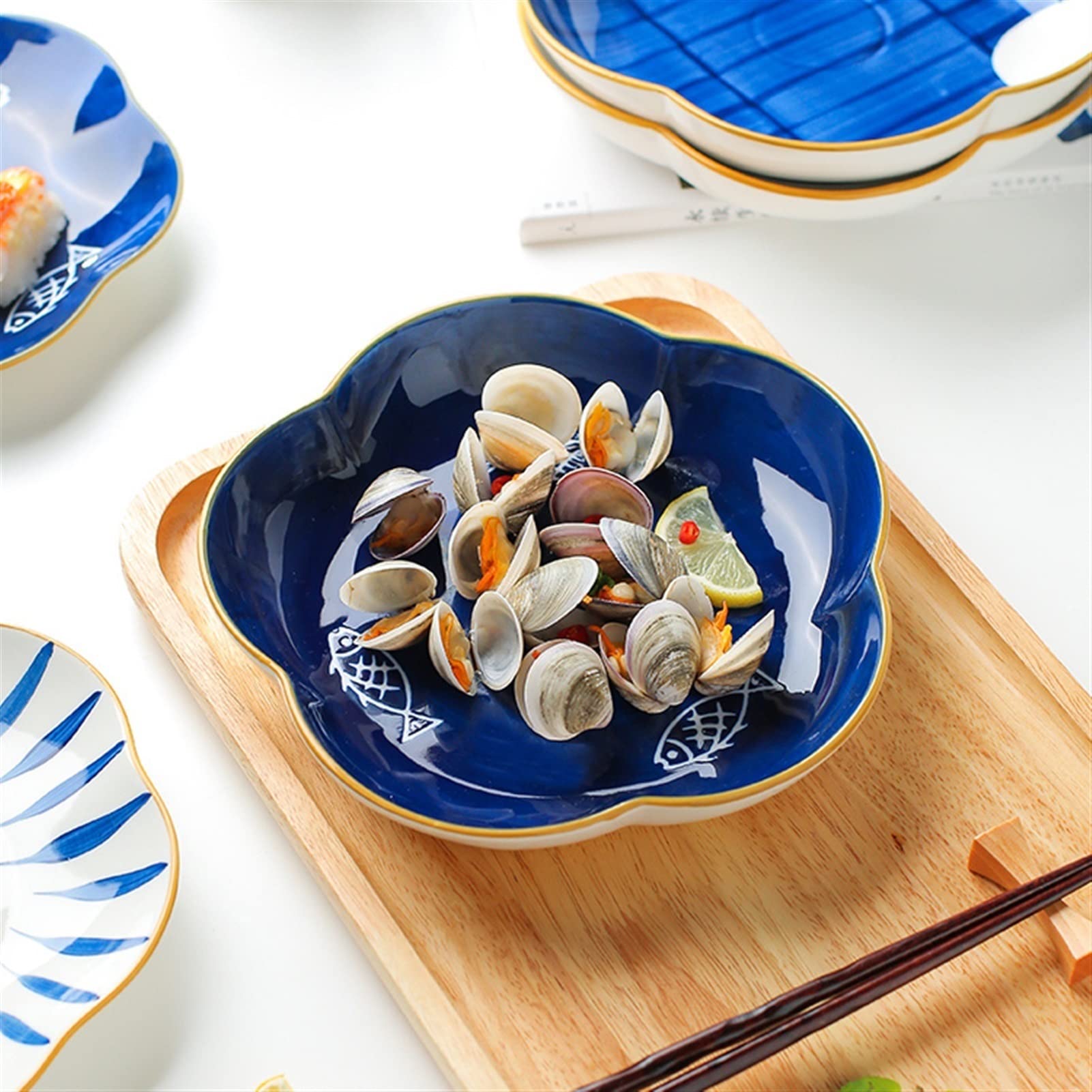 LUNIZ Platos de Comida Platos de Cena platear de Cena de cerámica Creativo for el hogar platear de Porcelana Hecho a Mano platear de Ensalada platear de Pescado Platos de Postre(E)