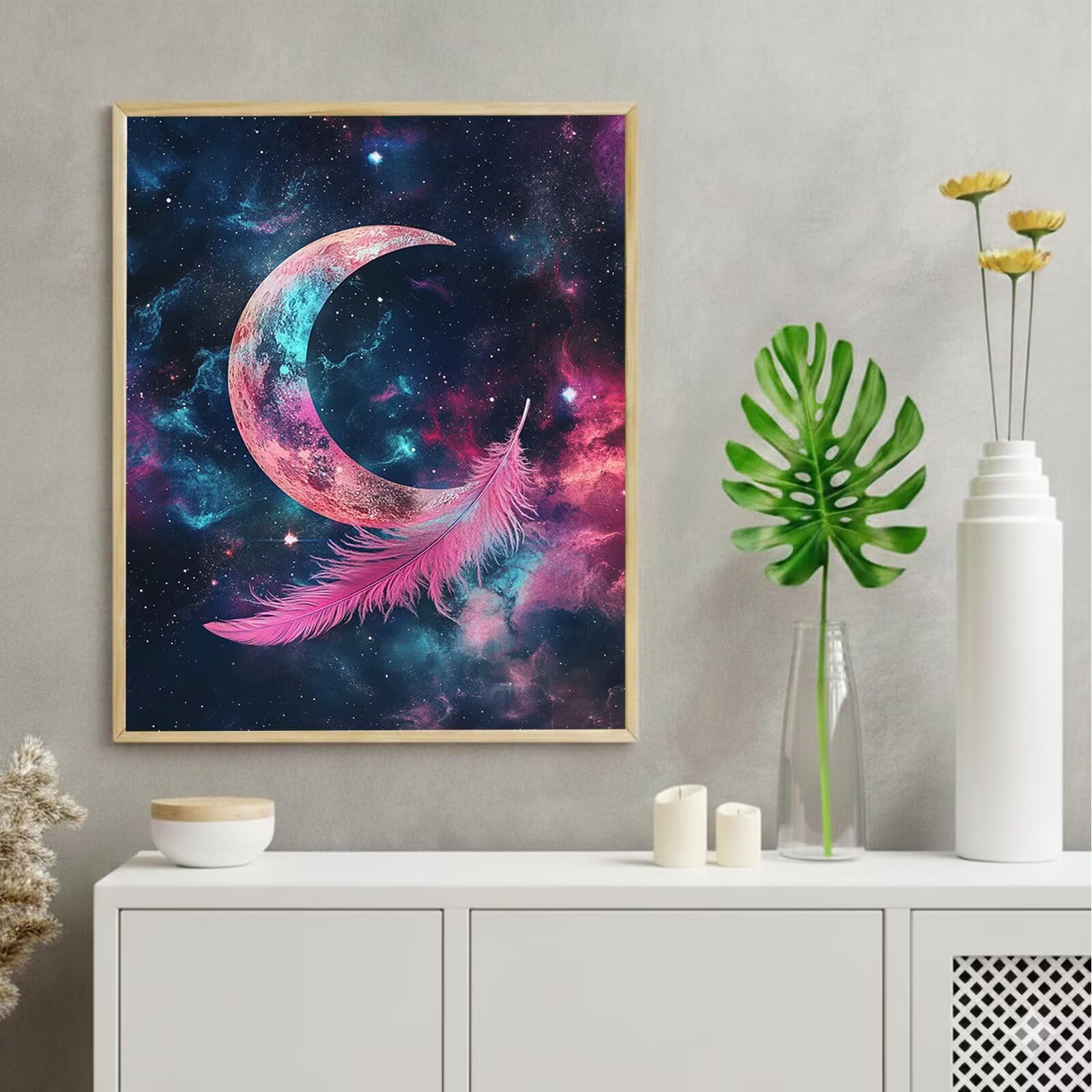 Dipingere con i Numeri Adulti Luna, Kit di Pittura a Olio su Tela DIY con Pennelli Pittura a Pigmento Acrilico, Paint by Numbers Cielo Disegno, Decora la Casa Regalo 70x100 cm (Senza Cornice)-#929k