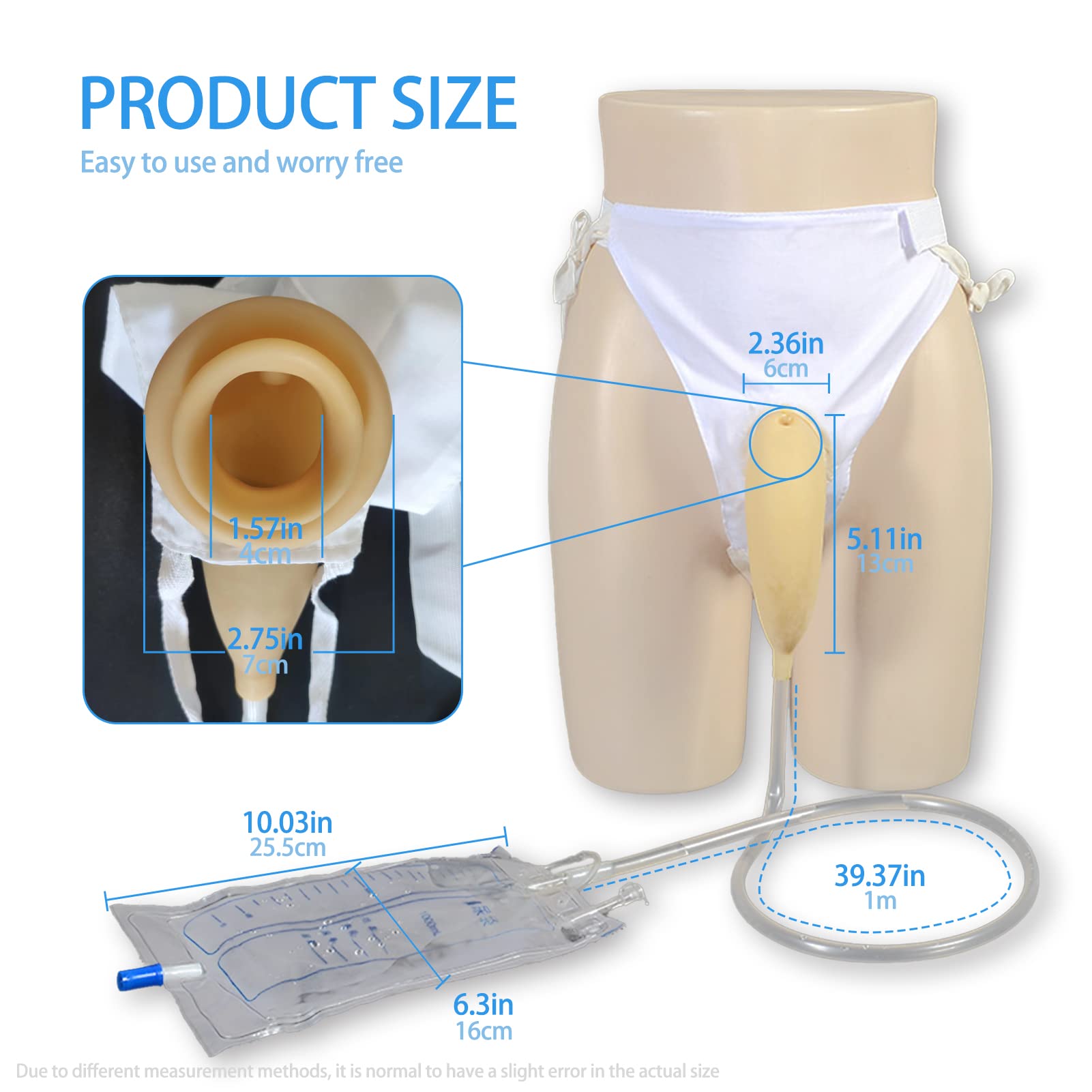 Wearable Urinal for Men, Protable Latex Material with Collection Urine Bag, Urinary Drainage Bag System,Skin-Friendly and odorless (1000ml)