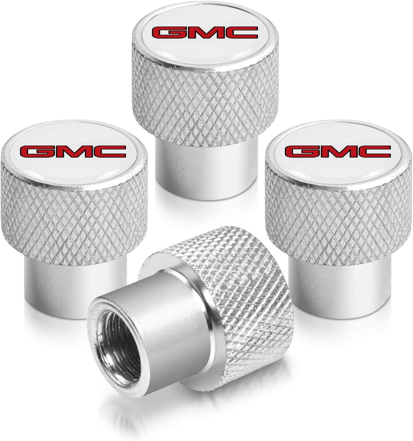 iPick Image for GMC Red Logo in Black on Shining Silver Easy-Grip Aluminum Tire Valve Stem Caps - Official Licensed