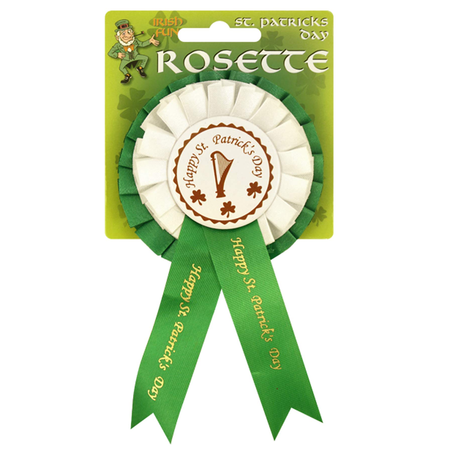 Widdle Springtime St Patricks Day - Green/White Rosette BADGE Happy St. Patrick's Day