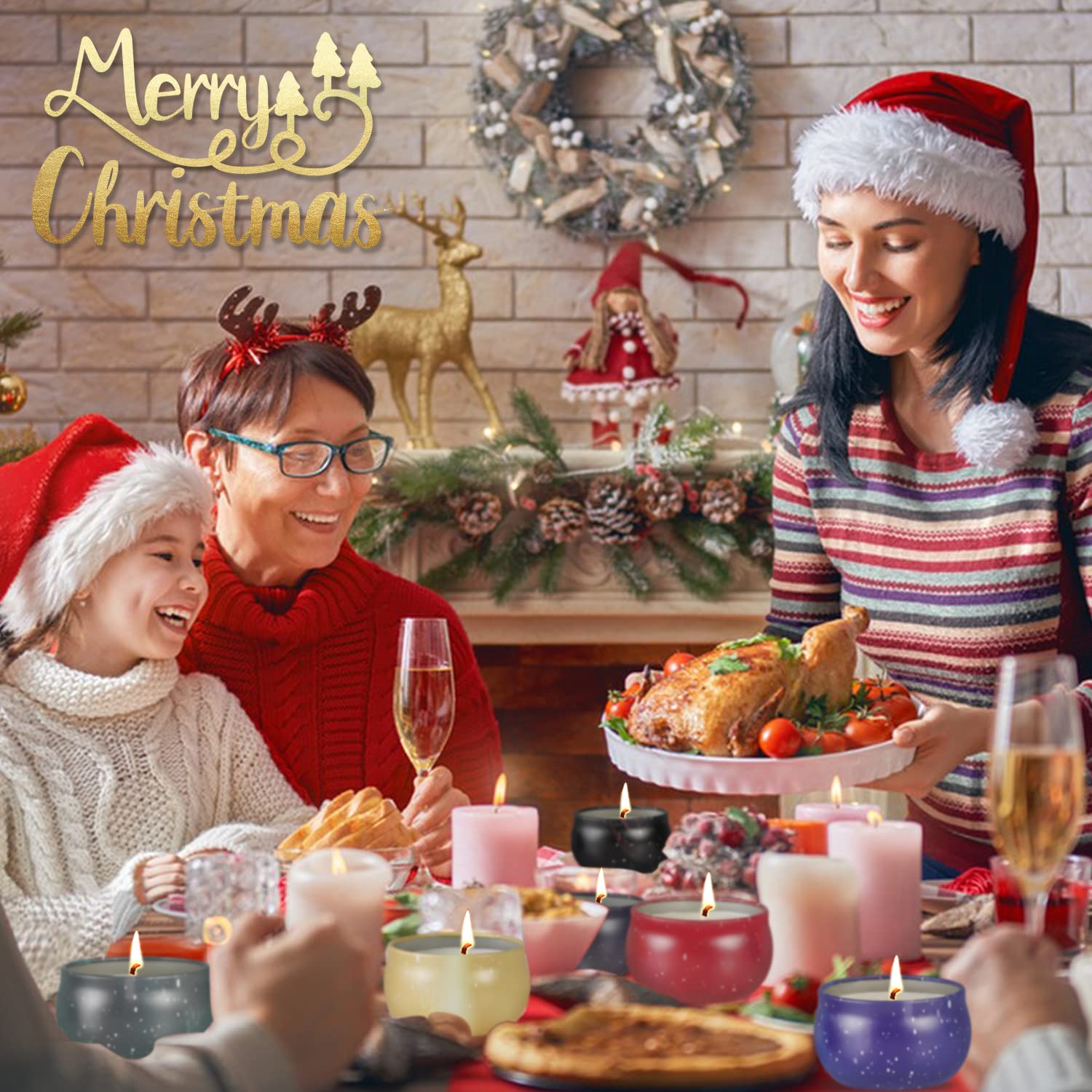 Melonsun Velas Aromaticas de Navidad, 6 pack Velas Perfumadas 200 horas de combustión, Cera de soja natural con aceites esenciales, Regalo para Mujeres, Navidad