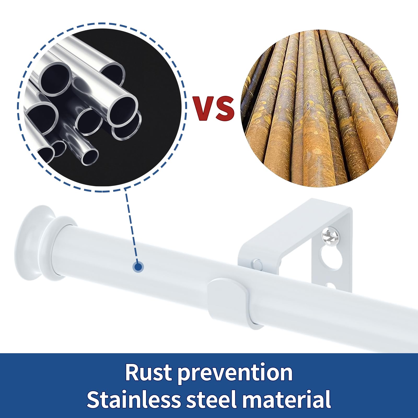 Bastoni per tende da 1,5 cm, per finestre da 76 a 300 cm, con staffe, facili da installare, per camera da letto, soggiorno, cucina, bianco