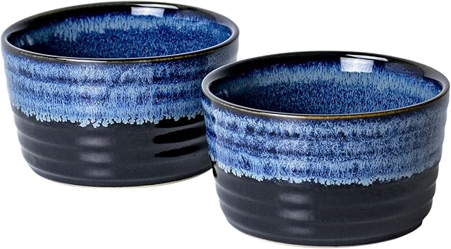 UNICASA Ramekins for Creme Brulee Porcelain Ramekins, 8 oz (240mL) Oven Safe Baking Set for Custard, Pudding, Souffle Cups, Reactive Blue