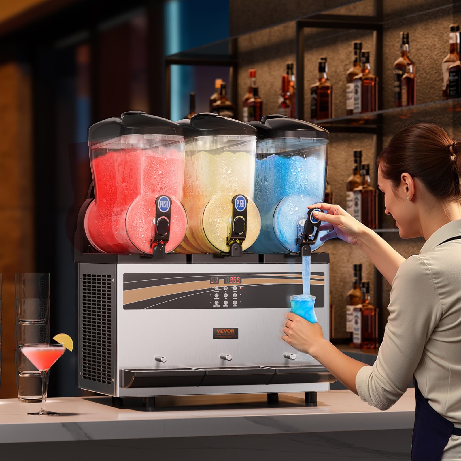 VEVOR Kommerzielle Slusheis Maschine, 3 x 15 L Slusheis Maschine 800 W 220 V Slusheis Eismaschine, Slushgerät 63 x 45 x 80 cm Slushy Maker Maschine, 2 Modi Intelligentes LED-Bedienfeld Slushy Maker