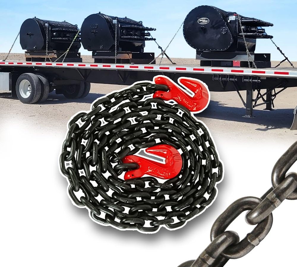 Mytee Products (4 Pack) 3/8 Inch x 10 FT G80 Black Transport Binder Chain with Clevis Grab Hooks - 7,100 lbs Working Load Limit - Heavy Duty Grade 80 Safety Trailer Logging Chain