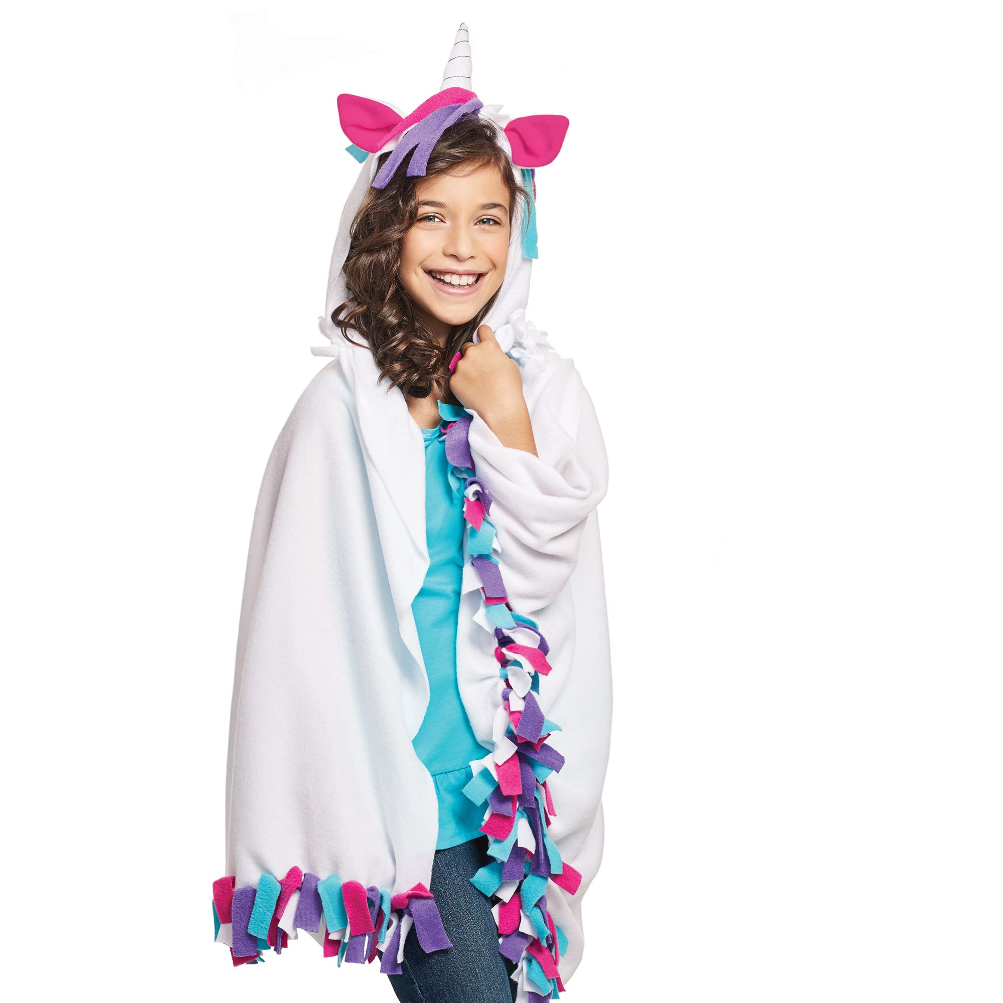 Make It Real - Unicorn Hoodie Blanket. Wearable Unicorn Hooded Blanket Arts and Crafts Kit for Girls. DIY Kit Guides Tweens to Create Their Own Unicorn Hoodie Fleece Knotted Blanket