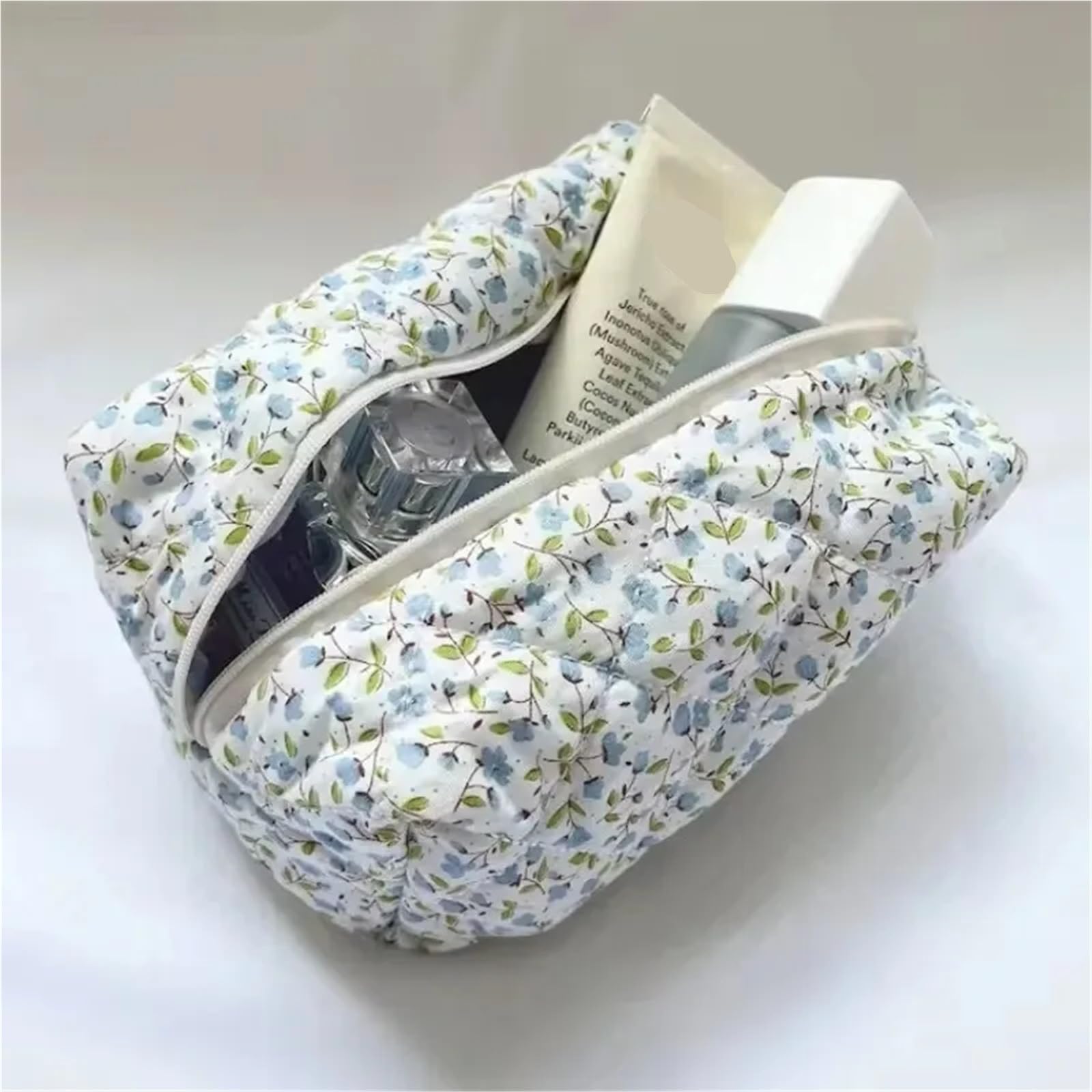 Bolsas de cosméticos Organizador Almacenamiento Bolsas Bolsa Maquillaje Acolchada y esponjosa con Estampado Flores Viaje Grande Accesorio for Guardar(Red)
