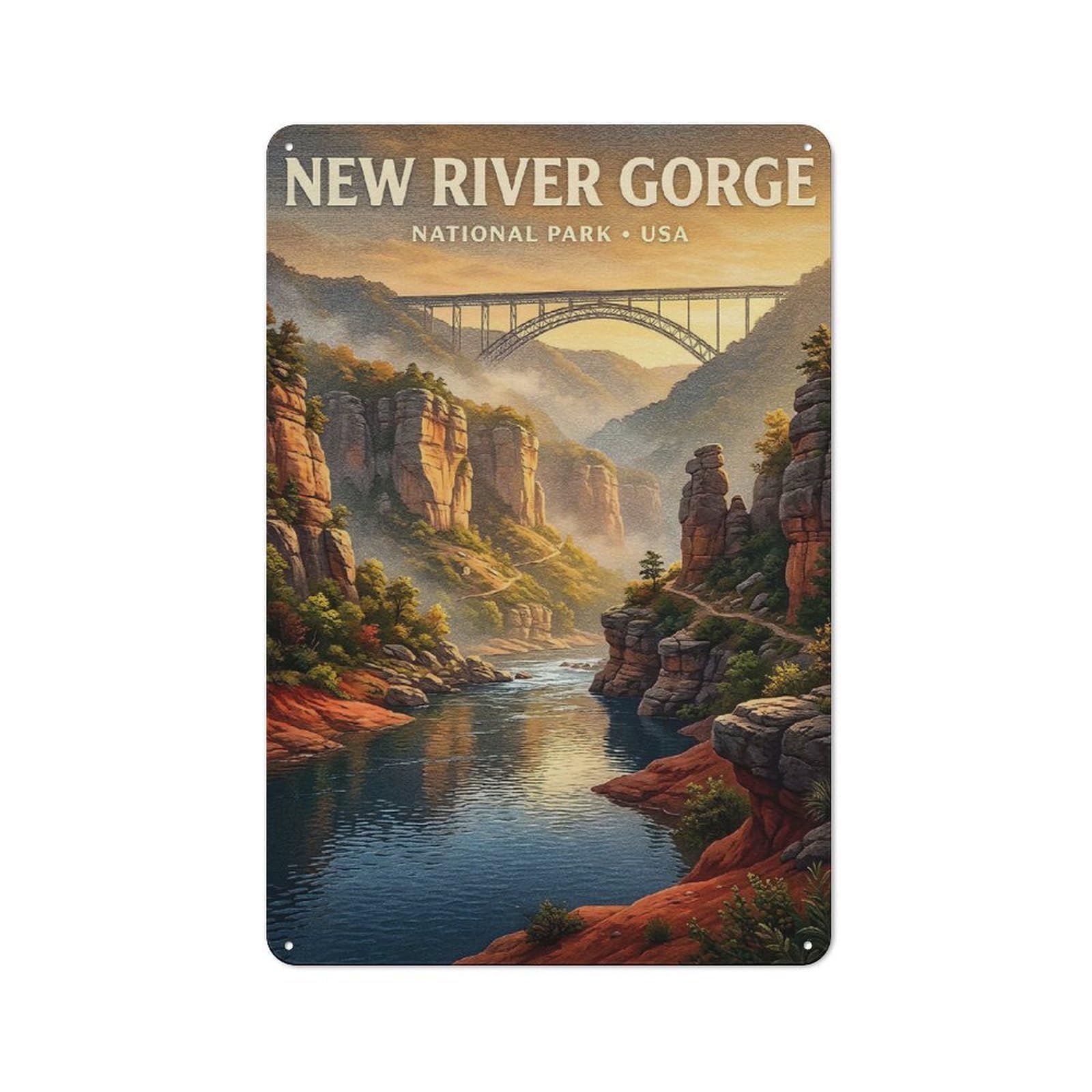 New River Gorge National Park Tin Sign 30x20cm, Creative Studio Wall Plaque for Hobby Room, Office, Lounge Or Living Room