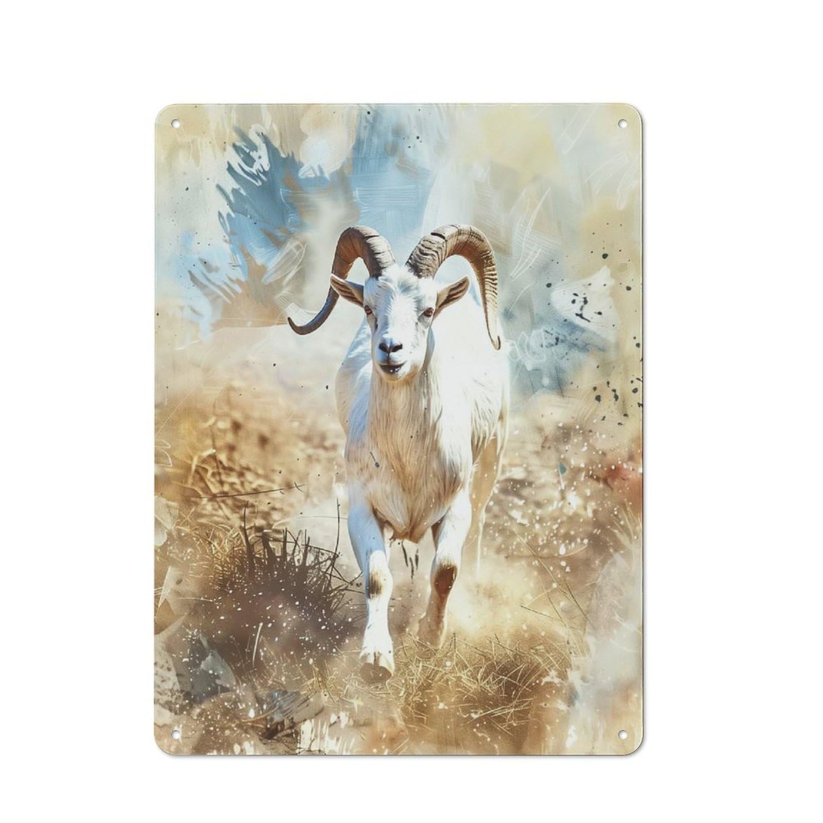 White Mountain Goat Running Vintage-inspired Tin Sign 40x30cm for Garage Or Workshop, for Vintage Wall Decor Fans, for Metal Sign Collectors