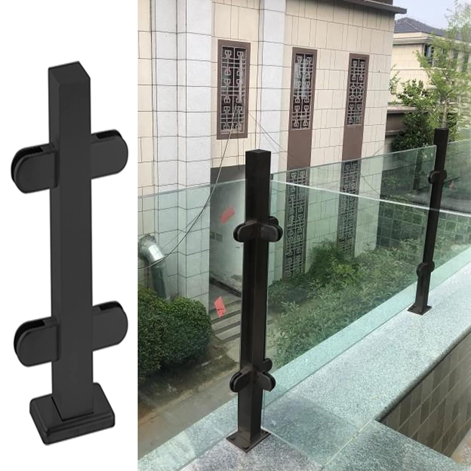 Gyeqxkt Mid Post Square Glass Balustrade Handrail Post For Platforms Stairs Outdoor Glass Clamp Guardrail System With Hardware 140Cm