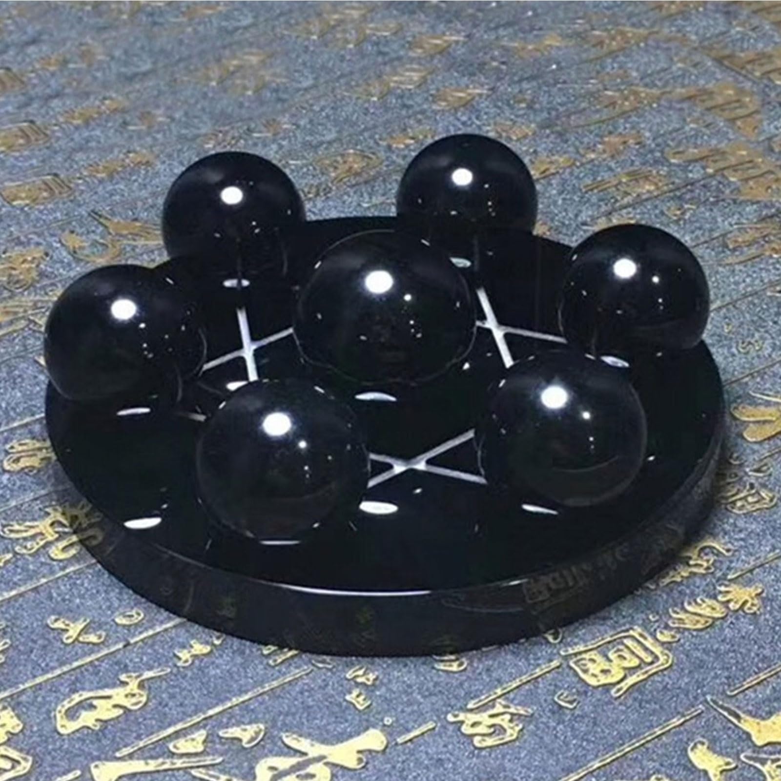 Sieben-Sterne-Gruppe aus schwarzem Obsidian - 7 Chakra-Edelsteinkugeln-Kugel-Set - Kugelornament aus natürlichem Obsidian mit Ständer für Meditation und Feng Shui-Heimdekoration,12cm