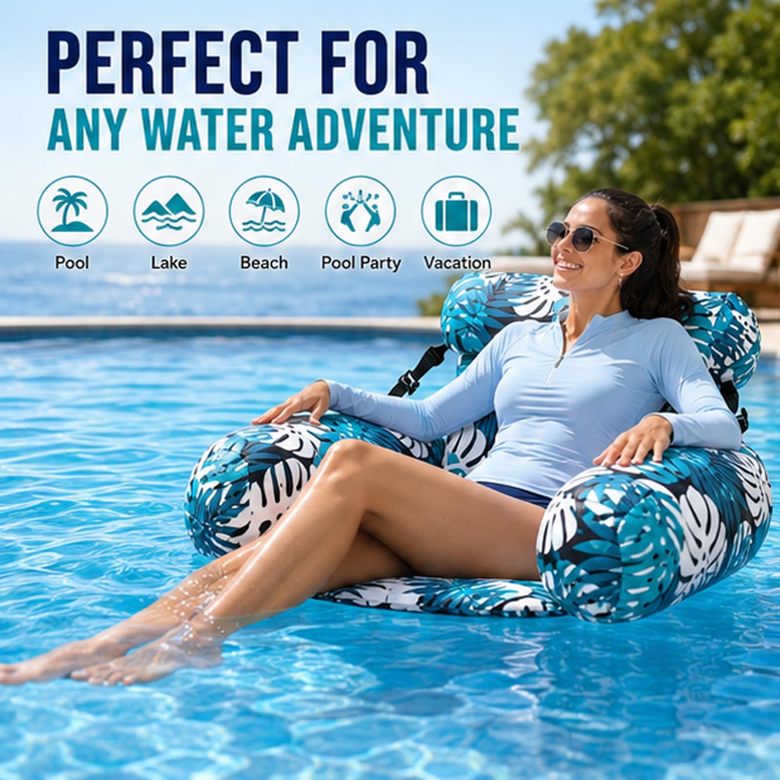 Chaise longue de piscine gonflable, hamac d'eau portable robuste, salon flottant pour piscine, lac et plage – Idéal pour une fête à la piscine