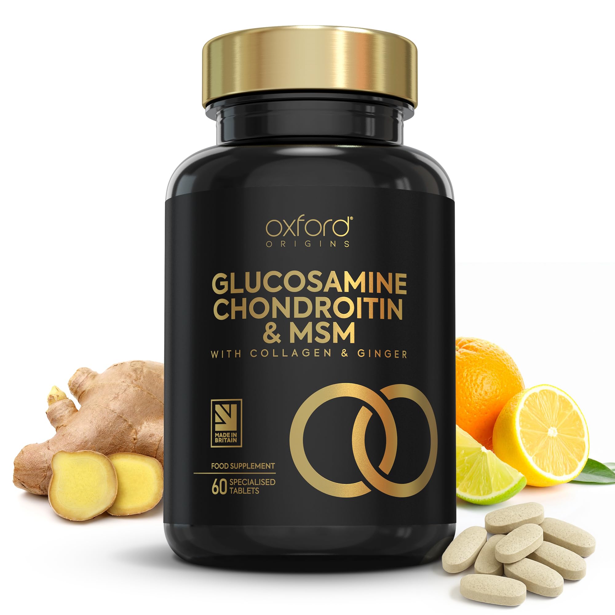 Advanced Glucosamine and Chondroitin High Strength Tablets with MSM | Made in The UK | Glucosamine Sulphate with Chondriotin, MSM Powder, Collagen, Citrus Bioflavonoid and Ginger Root | 60 Tablets
