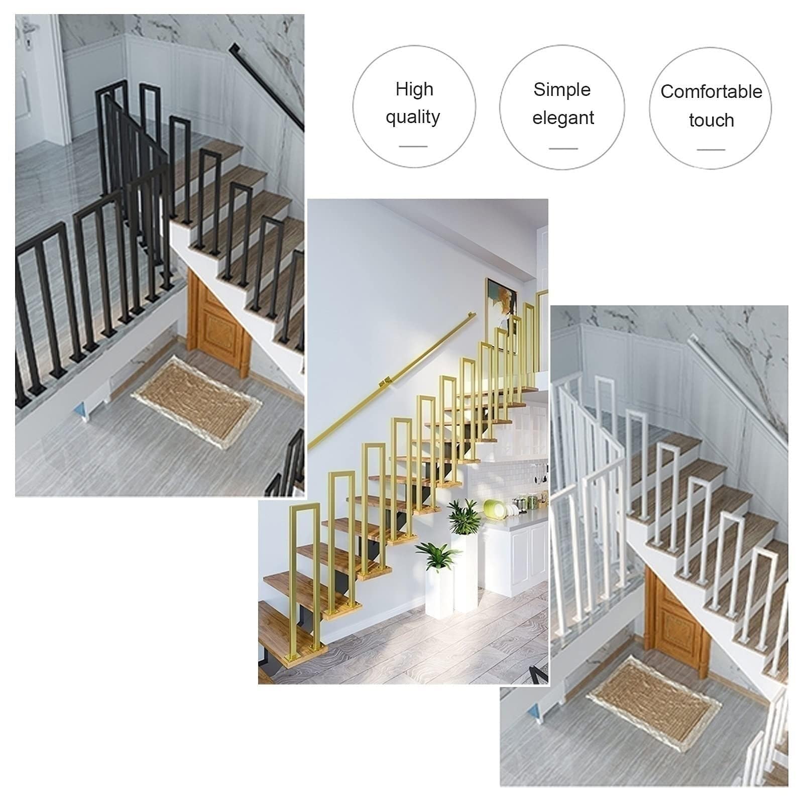 Forma U/M Corrimano Per Scale - Ringhiera Per Scale, Soporte Nti-Skid Mano Transicional Seguridad, Valla Seguridad Decorativa Interior Y Exterior, para El Hogar, Jardín, Pasillo, Ático(Black-M,35cm)