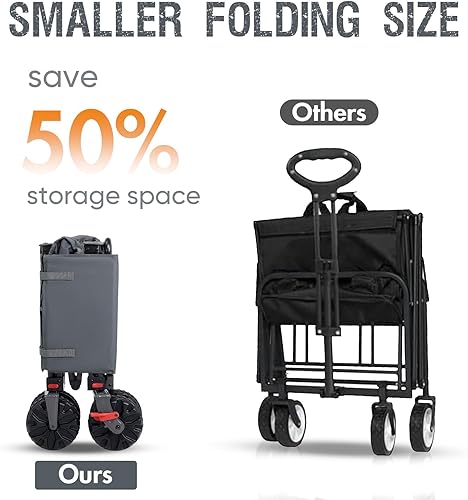 Miniatura 26 de PORTAL Carros plegables plegables de playa, resistentes con ruedas todo terreno para exteriores, campamento, jardín, compras, comestibles, plegable