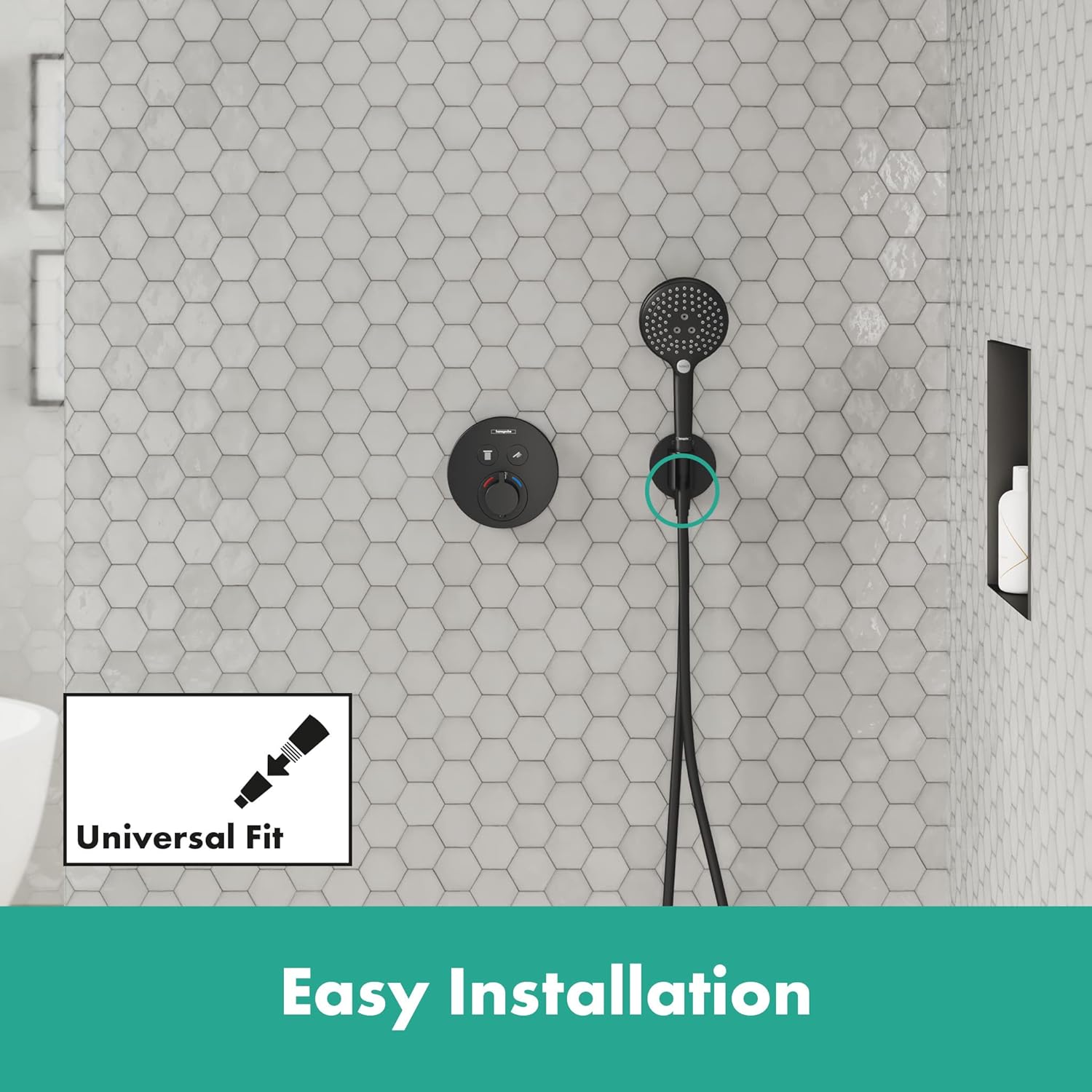 hansgrohe FixFit S Wall Mount with Shower Head Holder Matt Black