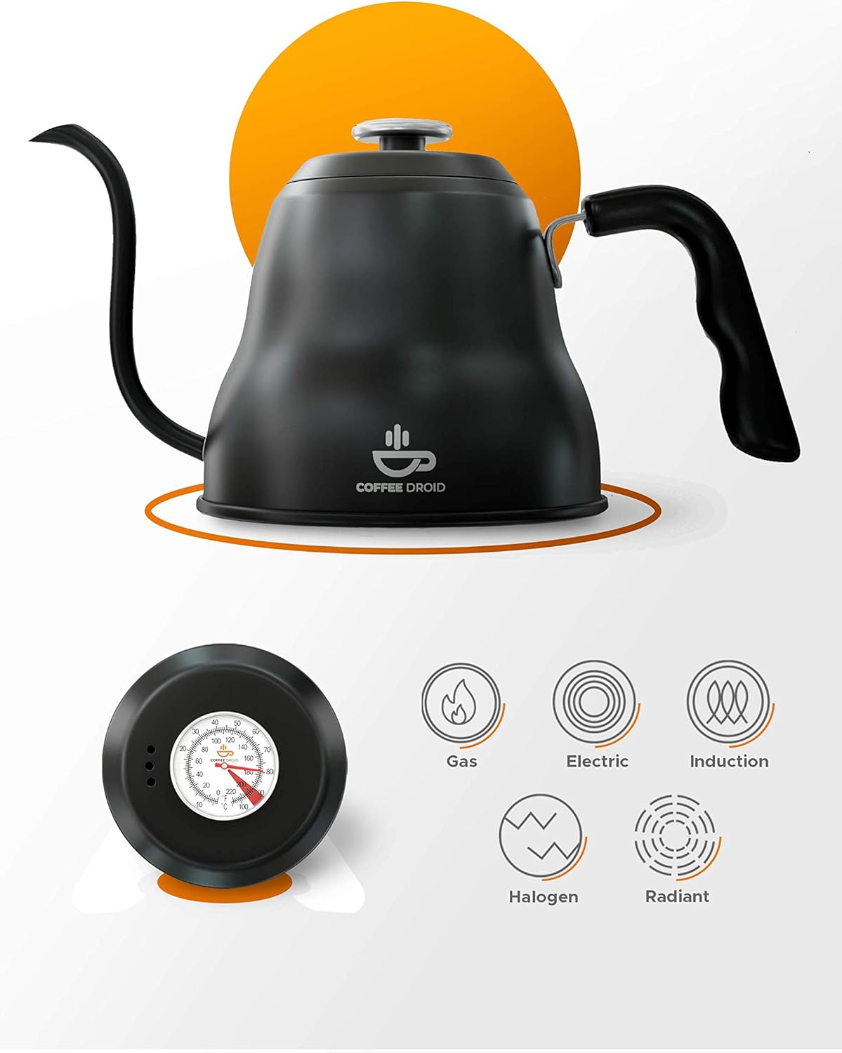 Gooseneck Pour Over Coffee Kettle 1.2 Liter Precise Thermometer Suitable All