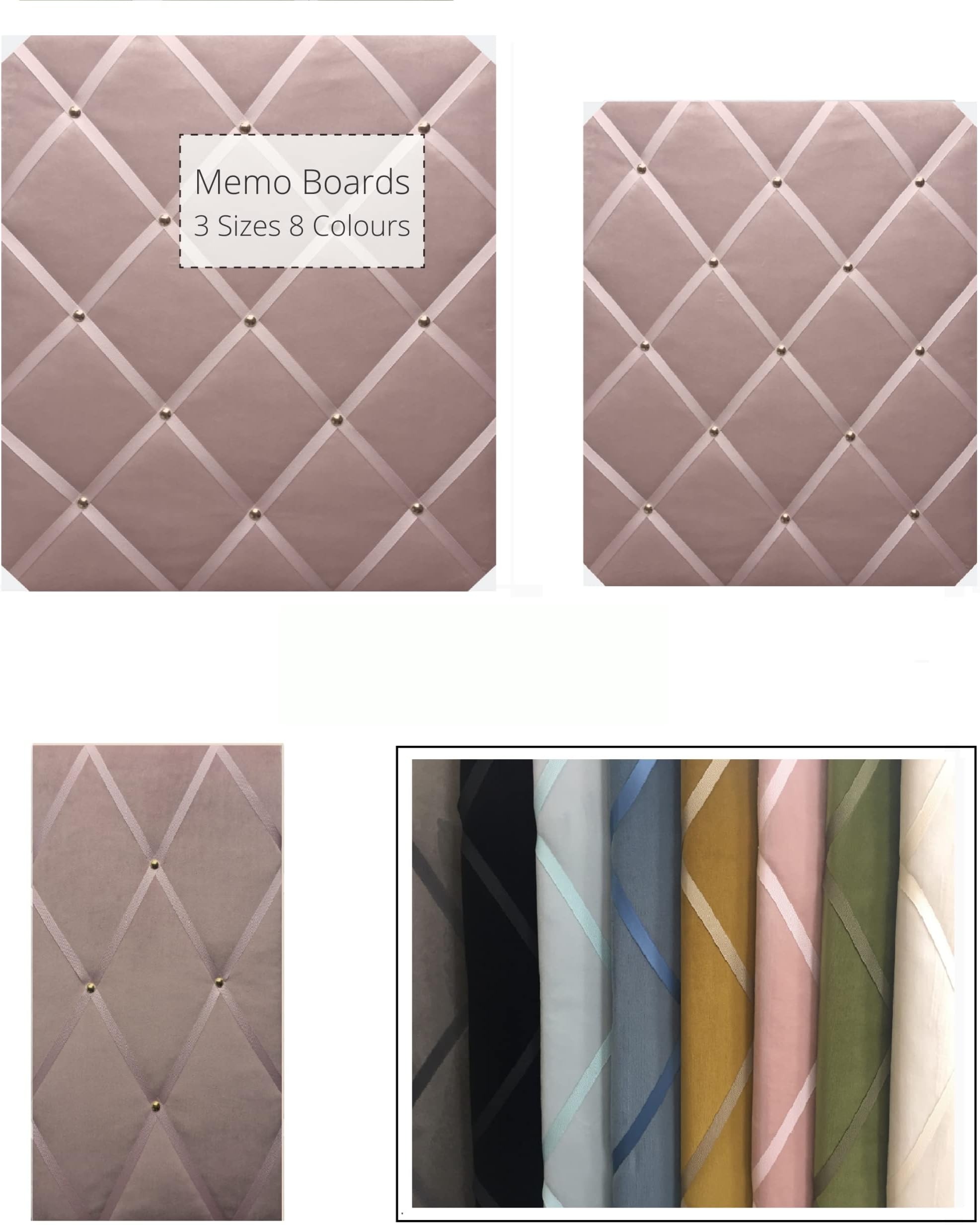 Notice Boards/Memo Boards/XLarge 48x60cm Rose Pink Linen, Rose Gold/Copper Detail, Bulletin