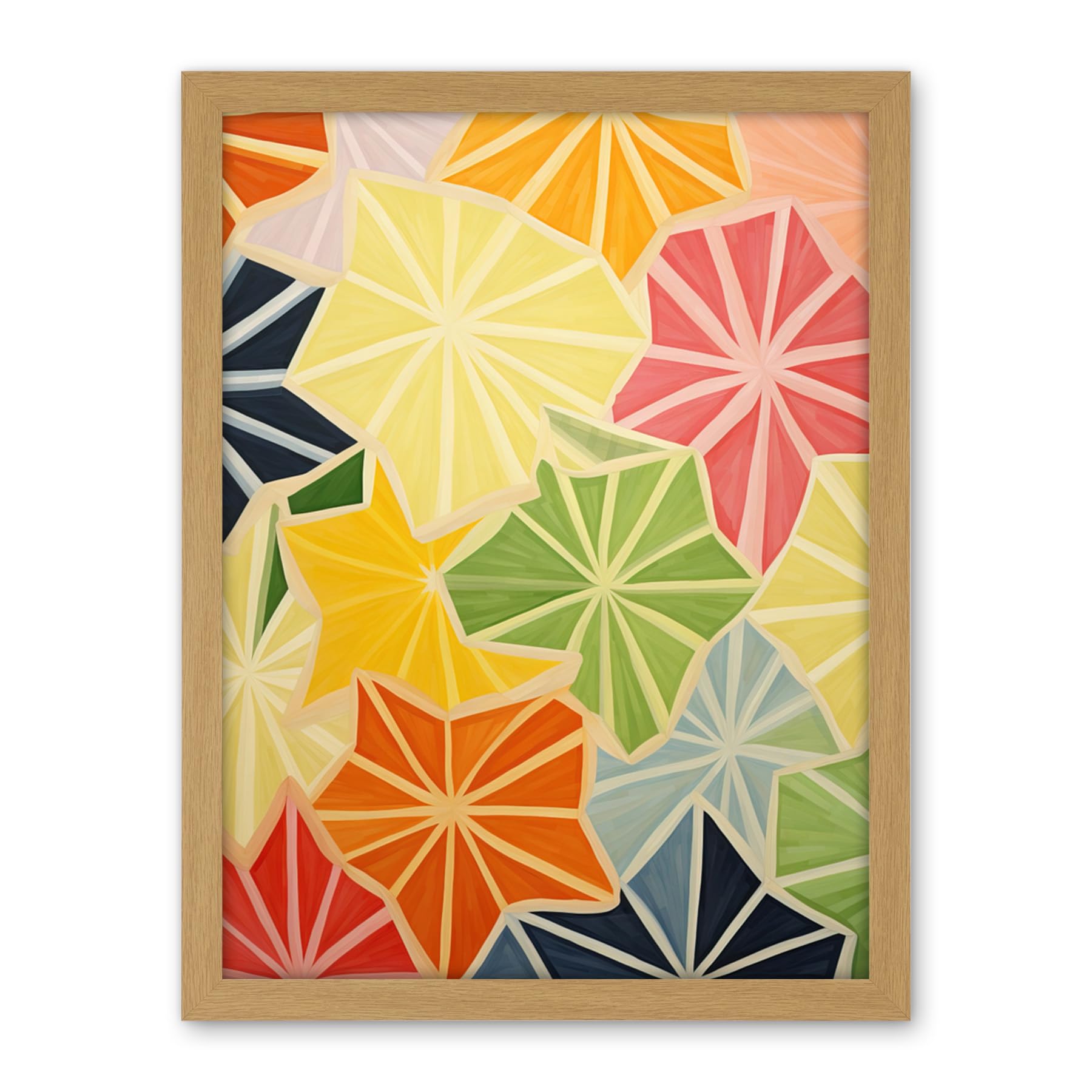 Artery8 Colourful Slices of Star Fruit Bright Watercolour Painting Abstract Carambola Kitchen Artwork Framed Wall Art Print 18X24 Inch