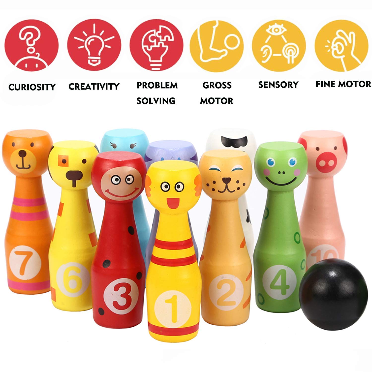 Jacootoys Zestaw kręgli kręgle gra w kręgle z 10 kręgielniami i 2 piłeczkami Interaktywne zabawki dla dzieci 3 4 5 lat