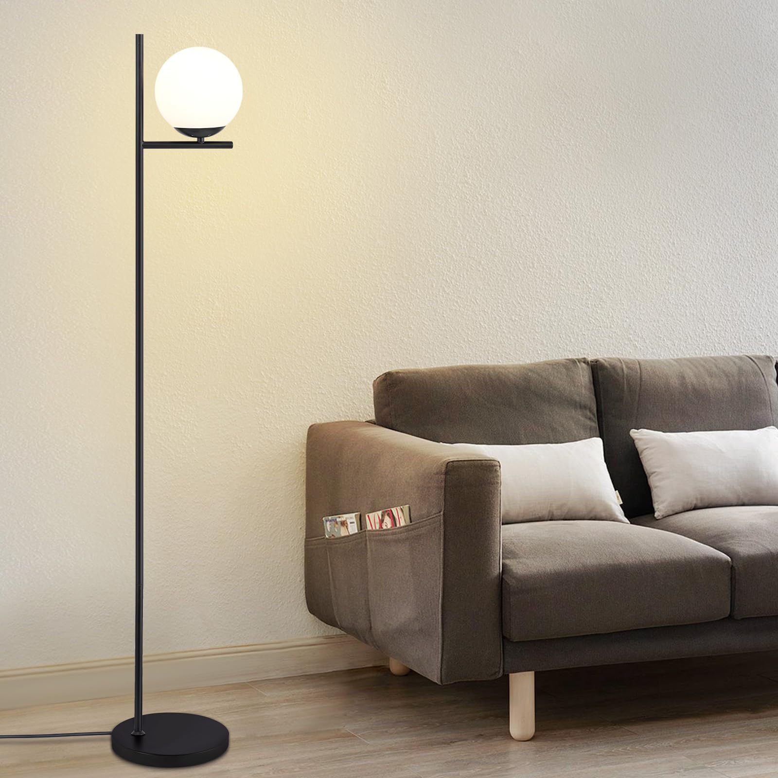 ZMH Zwarte staande lamp van hout voor woonkamer - vintage industrieel