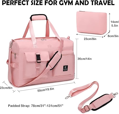 Miniatura 5 de MYHOZEE Bolsa de viaje para mujer, bolsa de viaje para mujer, bolsas de fin de semana, bolsa de deporte, yoga, gimnasio, seco, húmedo, separado con