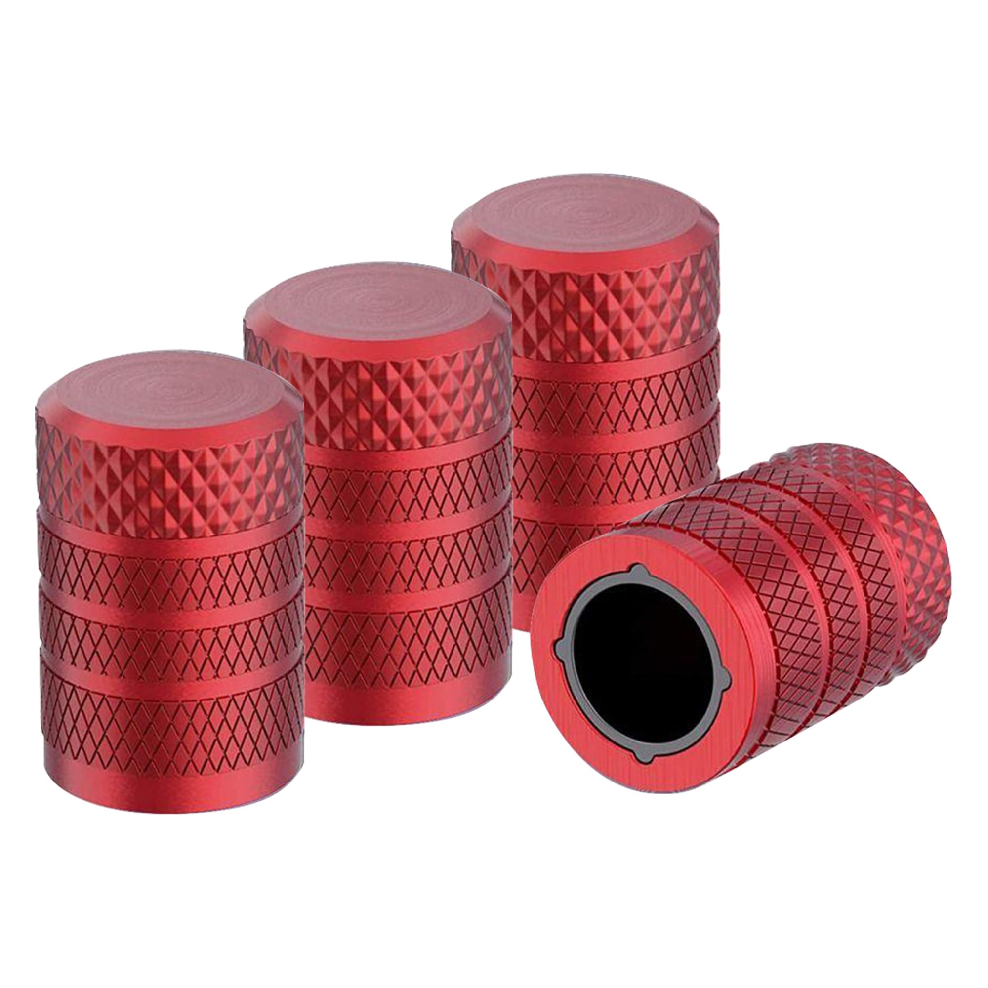 Set 4 Tappi Valvole Pneumatici Con Strass - Tappini Gomme Auto, Moto, Bicicletta, Colore Rosso