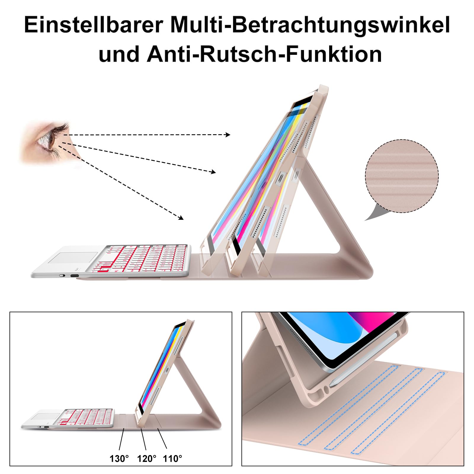 WINCHKING Toetsenbordhoes – Voor IPad A16 11e Gen (2025) & IPad 10e Gen (2022), 7 Kleuren Achtergrondverlichting, QWERTZ, Touchpad, Afneembaar