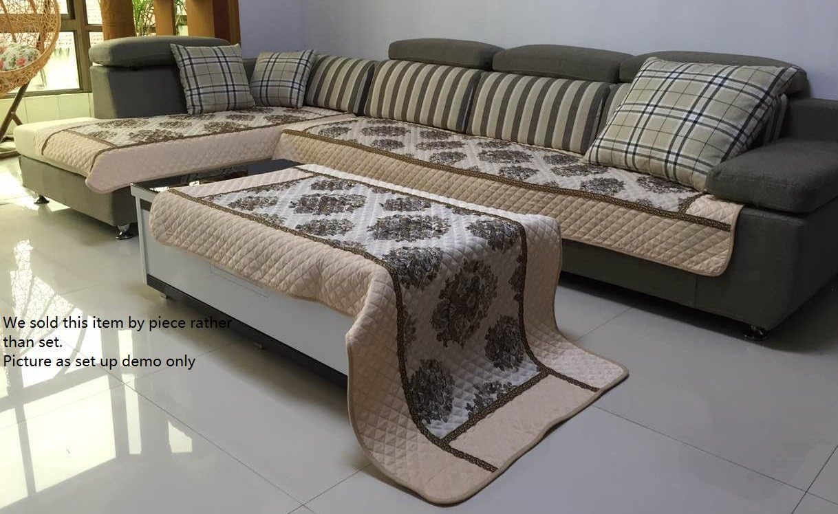 OctoRose Chenille Quilted Sectional Deep Seats Sofa Slipcover Pad Sofa Throw Furniture Protector fit Any Size of Sofa loveseat Couch Chair (Beige, 1pc-35x62)