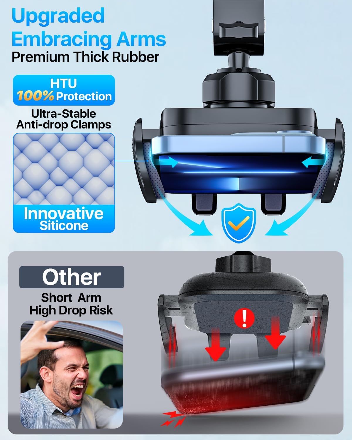 HTU Soporte universal manos libres para teléfono móvil para coche, parabrisas, rejillas de ventilación, soporte para iPhone, Samsung, todos los teléfonos y coches