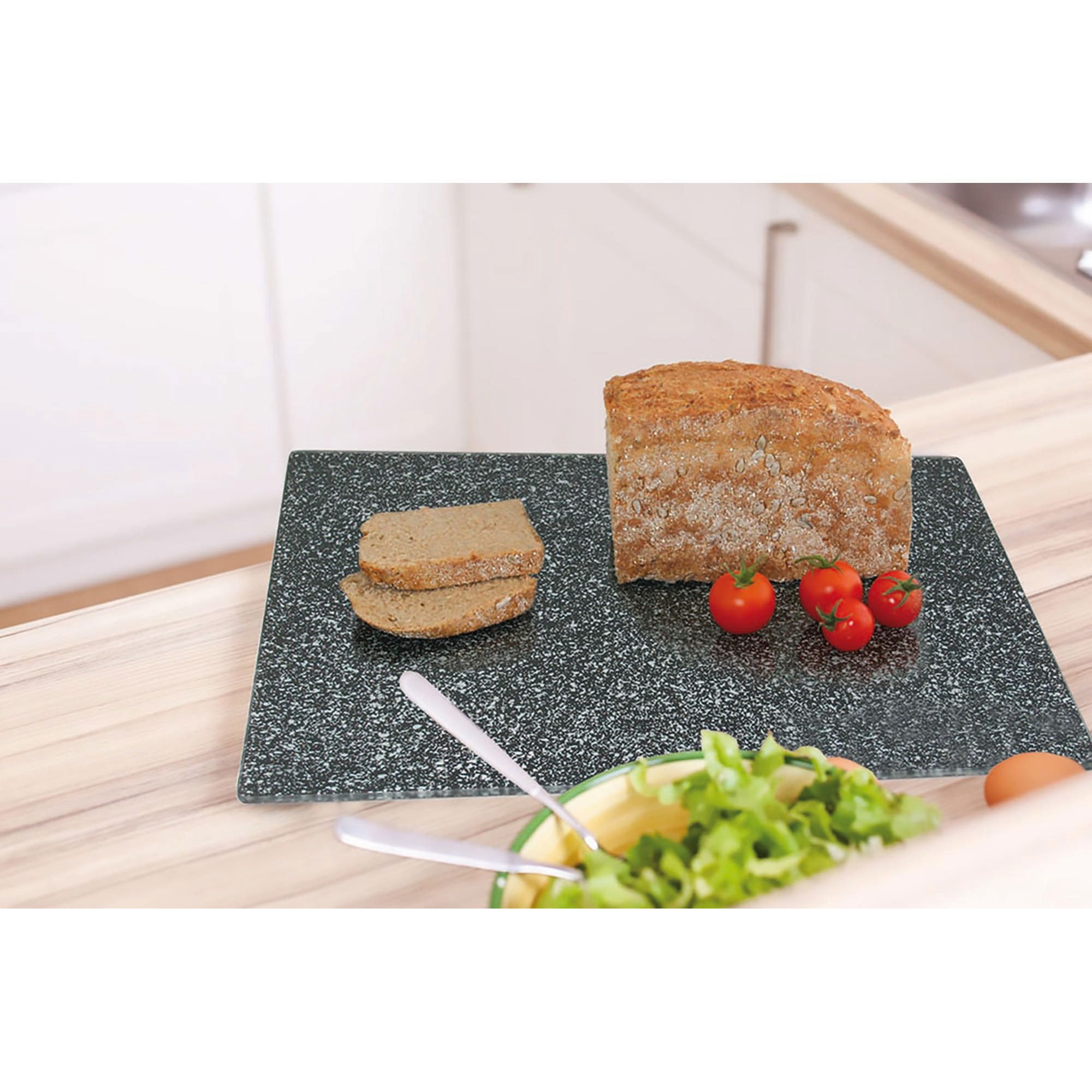 STONELINE® Herdabdeckplatten/Schneideplatten-Set aus schlagfestem und hitzebeständigem Glas, 2-teilig, 52 x 30 x 0,5 cm, mit auswechselbaren Füßen für verschiedene Verwendungsmöglichkeiten, schwarz