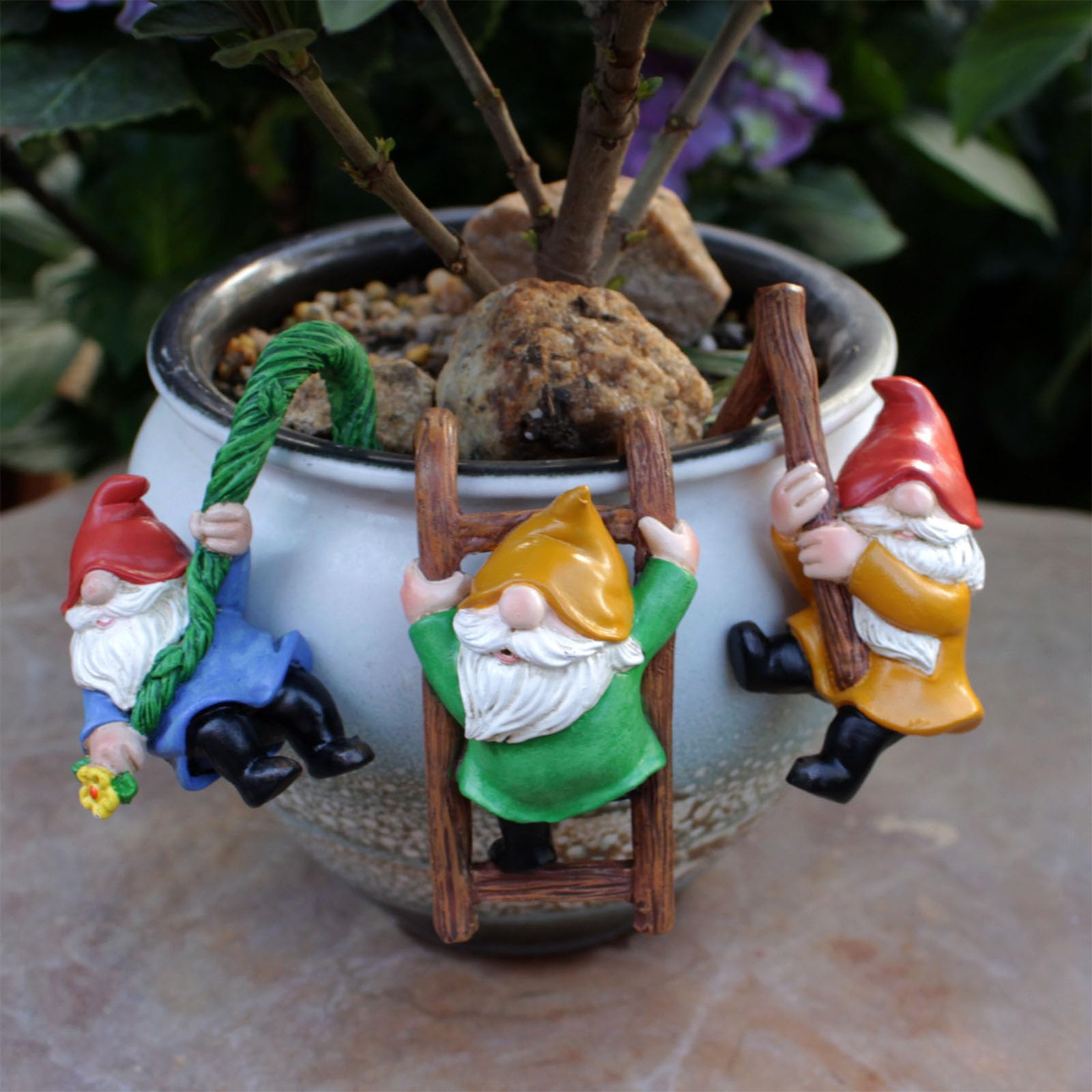 3 Piezas Gnomo Jardín, Mini Figuras Enanas, Juego Gnomos Jardín Exterior, Gnomos Jardín Divertidos, Conjunto Gnomos Jardín Miniatura, Adecuado para Jardines Pequeños, Acuarios, Macetas